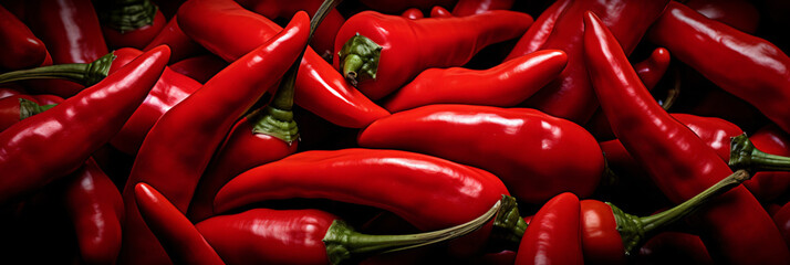 Creative background made of red chili. Minimal food backgroud. Red hot chilli peppers background. generative ai