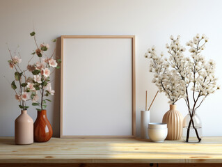 Mock up frame in coastal Home Interior Background, Mockups Design 3D, High-quality Mockups, Generative Ai