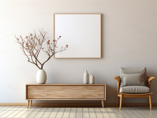 Mockup frame in home interior background white room, Mockups Design 3D, High-quality Mockups, Generative Ai