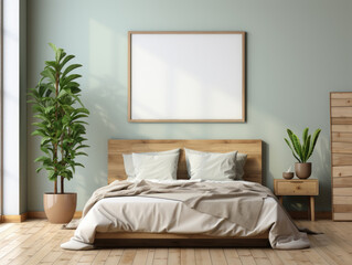 Mockup Frame In bedroom interior background Farmhouse, Mockups Design 3D, High-quality Mockups, Generative Ai