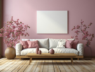Mockup Poster In Cozy White Living Room Interior, Mockups Design 3D, High-quality Mockups, Generative Ai