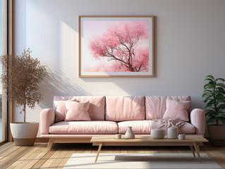 Mockup poster in modern living room interior, Mockups Design 3D, High-quality Mockups, Generative Ai