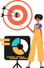 The daughter holds in his hand a prey with arrow that hit the center. Trendy style, Vector Illustration