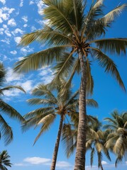 Fototapeta na wymiar Palmiers tropicaux sur fond de ciel bleu, IA générative, Générative, IA