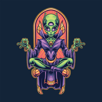 alien meditate character illustration