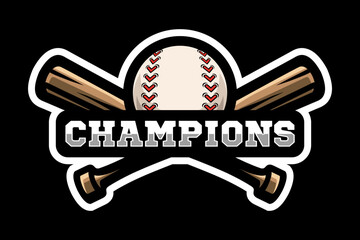 Baseball logo, crossed wooden bats and ball. Sports equipment. Sport games. Emblem, badge.