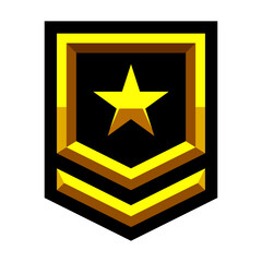 Golden star, insignia, military rank icon, game achievement rating, battle award, reward signs.