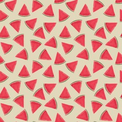 Seamless pattern with watermelons, summer, watercolor