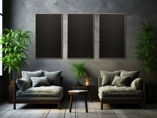 Mock up posters gallery at home black luxury interior, Mockups Design 3D, High-quality Mockups, Generative Ai