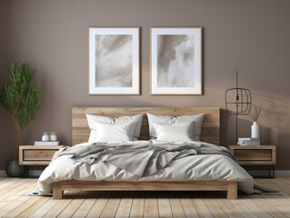 Mockup frame in bedroom interior background farmhouse, Mockups Design 3D, High-quality Mockups, Generative Ai