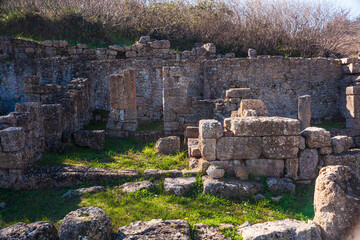 Old walls of houses at Morgantina old town archaeological site