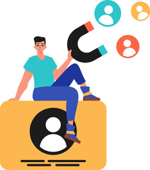 The guy holds a attraction in his pass , which attracts liaison. Trendy style, Vector Illustration