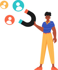 The Guy holds a attract chat up in his plunge , which attracts matter. Trendy style, Vector Illustration