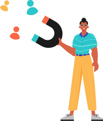 The Guy holds a attract chat up in his steep , which attracts consider. Trendy style, Vector Illustration