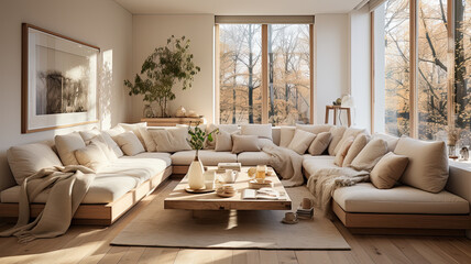 Fototapeta premium Living Room Interior Photo, Real Estate, Design, Generative AI