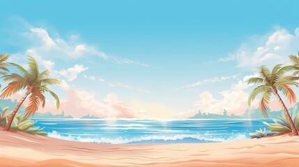 The image is a horizontal outdoor nature scene with tropical beach. (Illustration, Generative AI)