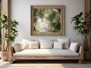 Mockup Frame In farmhouse Living Room Interior, Mockups Design 3D, High-quality Mockups, Generative Ai