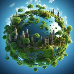 Illustration of earth with forests and buildings