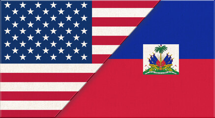 Fototapeta na wymiar Flags of USA and Haiti. American and Haitian diplomatic relations