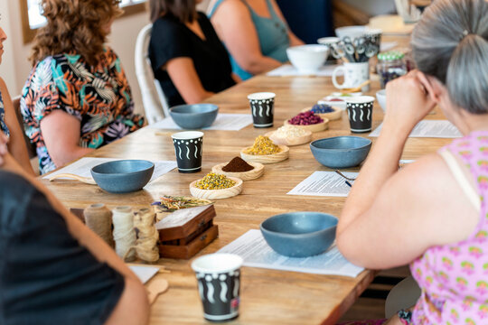 Soap creation workshop. Crafted Soap Workshop: Women Combining Herbs and Flowers