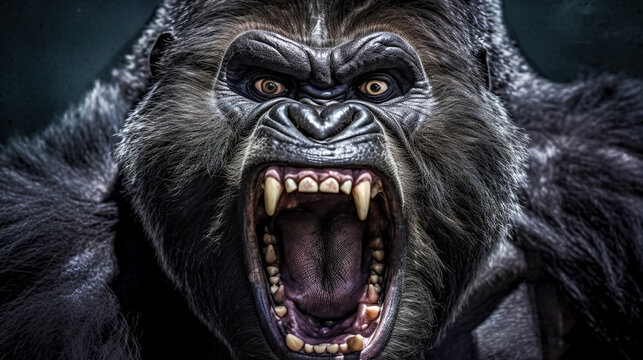 portrait of predator angry gorilla, furious animal, made with Generative AI
