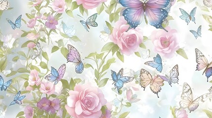 Whimsical Dreams: 3D Butterfly Watercolor Floral Wallpaper