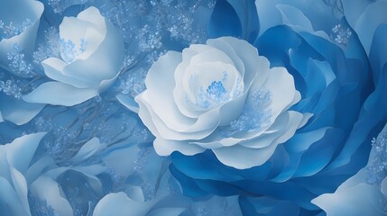 Blue Blossom Dreamscape: Watercolor 3D Floral Pattern Wallpaper