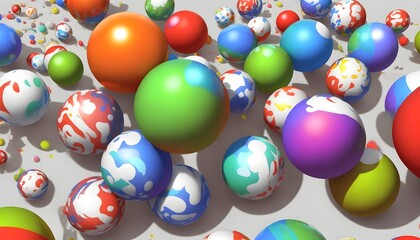 Fototapeta na wymiar Vibrant Ball Spectacle: 3D Illustration of Multi-Colored Balls with Shadows on White Background