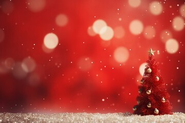 Naklejka na ściany i meble Christmas Splendor Xmas Tree and Bokeh Lights on Red Canvas Background AI Generated