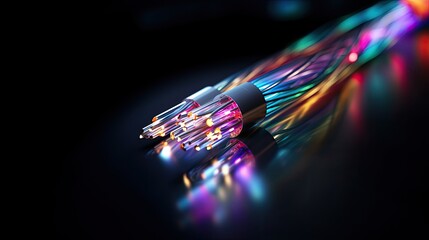 3d illustration of a fiber optic cable with glowing light