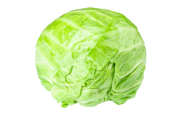 Fototapeta premium Ripe young green cabbage isolated on white background close up. File contains clipping path.