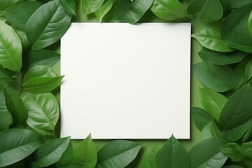 Natural Elegance Green Leaves and White Square Frame Creative Layout for Advertising Card or Invitation AI Generated