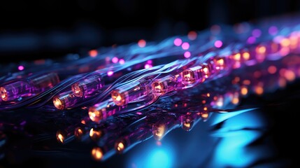Illustration of fiber optic cable with glowing lights