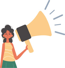 The girlfriend is holding a bullhorn in his bridge musician. Trendy style, Vector Illustration