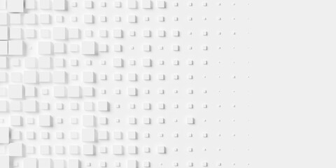 Random scaled white cube boxes block background wallpaper banner fade out with copy space
