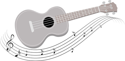 Musical instruments. Ukulele guitar with musical wave horizontal. Vector illustration