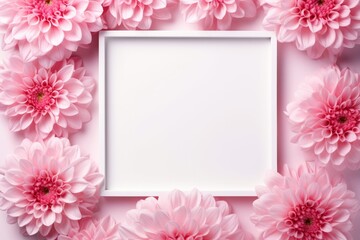 Blooms Pink Flower and White Square Frame Creative Layout for Advertising Card or Invitation AI Generated