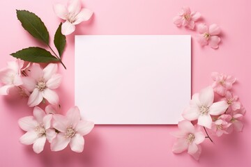 Blooms Pink Flower and White Square Frame Creative Layout for Advertising Card or Invitation AI Generated