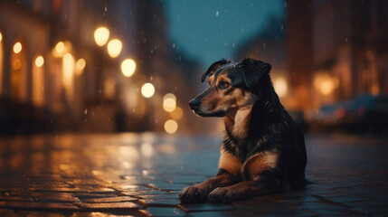 street dog portrait in the evening