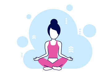 Fototapeta na wymiar Young woman meditating vector on blue background