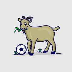 vector cartoon illustration of a goat playing soccer. suitable as an icon, sticker, wallpaper, etc