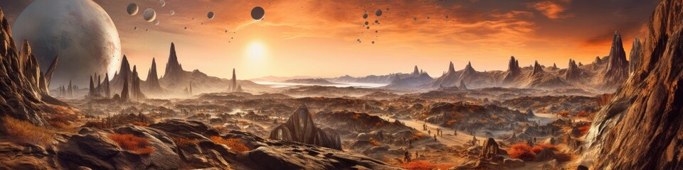 Illustration Art Fantasy Alien Planet Landscape, Generative AI