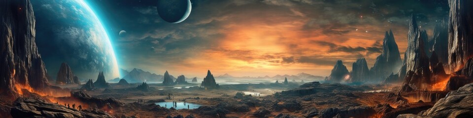 Obraz na płótnie Canvas Illustration Art Fantasy Alien Planet Landscape, Generative AI