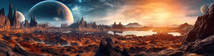 Fototapeta na wymiar Illustration Art Fantasy Alien Planet Landscape, Generative AI