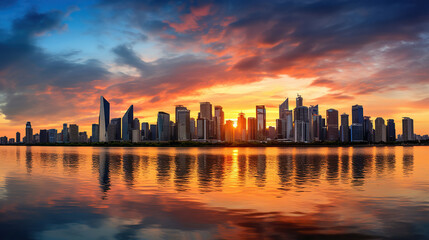 Fototapeta premium Stunning Sunset over the City Skyline. Generative Ai