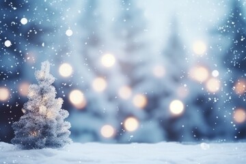 Obraz na płótnie Canvas Christmas winter background with snow blurred bokeh Merry happy new year greeting card with copy space AI Generated