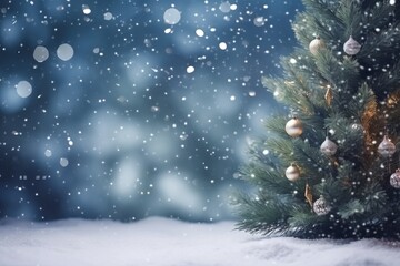 Christmas winter background with snow blurred bokeh Merry happy new year greeting card with copy space  AI Generated