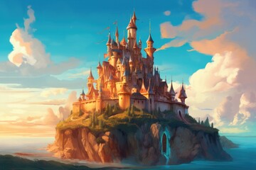 Illustration of fantasy art, fantasy world and castle , Generative AI