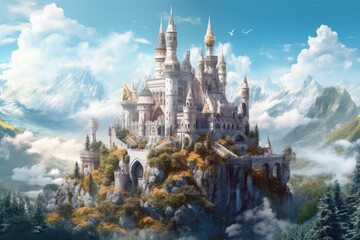Illustration of fantasy art, fantasy world and castle , Generative AI
