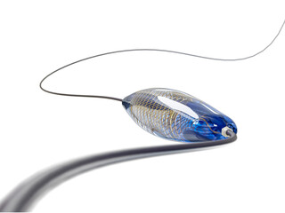 mesh metal nitinol self-expandable stent 3D rendering for endovascular surgery isolated on transparent background.